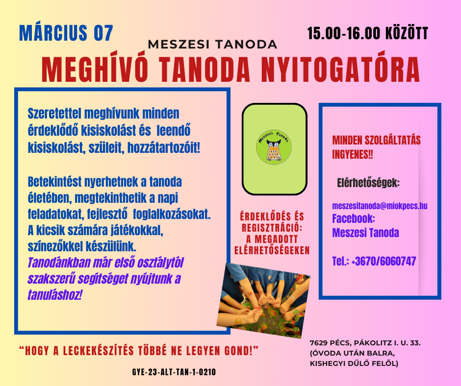 MEGHÍVÓ TANODA NYITOGATÓRA - MIOK Alapítvány Pécs 